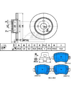 Bremsenkit SCHEIBEN u. BELÄGE Hinten ATE 24.0110-0251.1 u. 13.0460-2868.2
