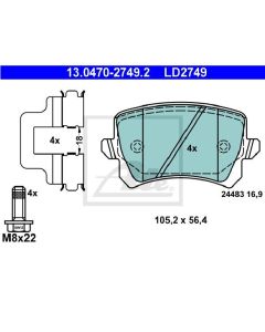 Bremsbeläge Ceramic Bremsbelagsatz Hinten ATE 13.0470-2749.2