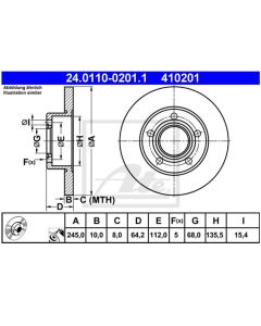 2 x Bremsscheiben Ø245 mm Hinten AUDI VW Skoda ATE 24.0110-0201.1