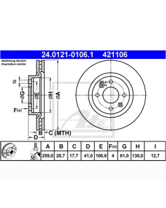 2x Bremsscheiben Ø259mm Vorne ATE 24.0121-0106.1