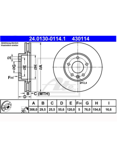 2x Bremsscheiben Ø308mm Vorne ATE 24.0130-0114.1