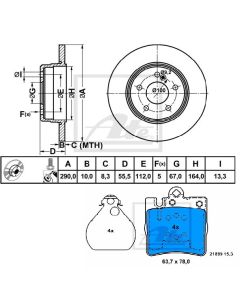 Bremsenkit SCHEIBEN u. BELÄGE Hinten ATE 24.0110-0217.1 u. 13.0460-4065.2