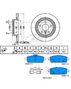 Bremsenkit SCHEIBEN u. BELÄGE Hinten ATE 24.0112-0189.1 u. 13.0460-7264.2